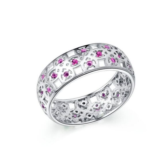 Silver Ring with Pink Stones - Picture 1 of 9